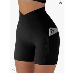 Skein 4" Seamless High Waisted Yoga Bike Shorts Ribbed With Pocket - 3 Pack Sm